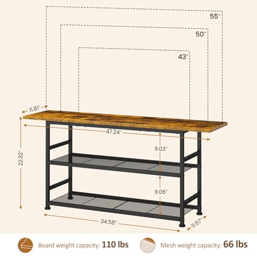 ThreeHio TV Stand for TVs up to 55 Inch TV, Entertainment Center with 3 Tier Open Storage Shelves, Media Console Table for Living Room, Bedroom, Rustic Brown