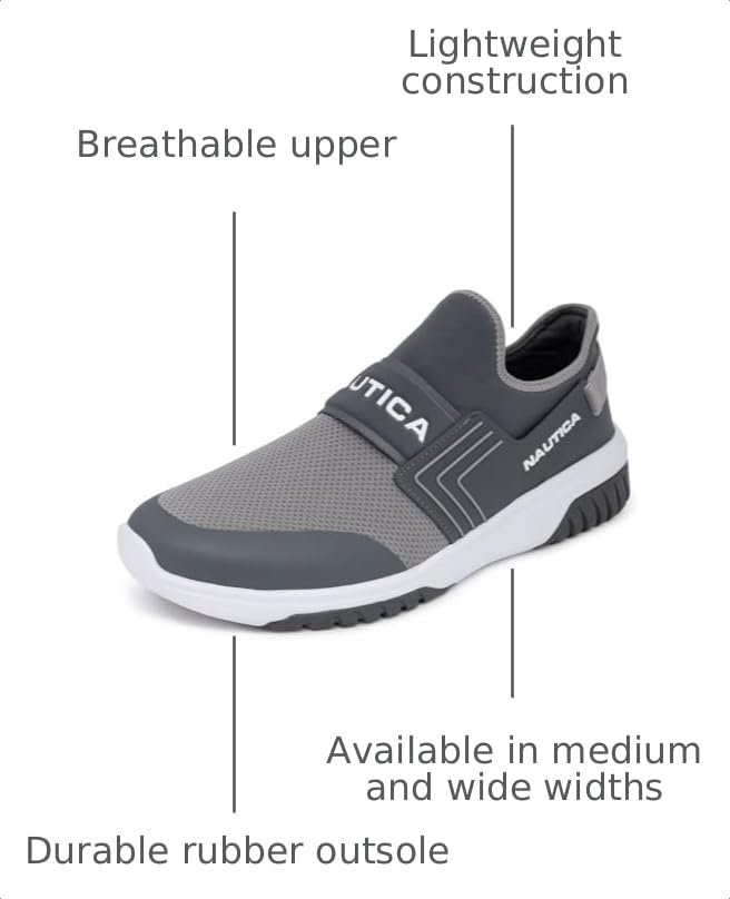 Image of Nautica Men's Slip-On Sneakers - Casual Fashion Shoes for Walking, in Medium & Wide Widths