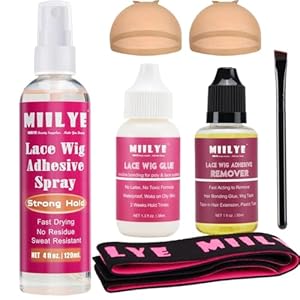MIILYE Wig Glue Spray for Front Lace Wig Set |Wig Glue Spray, White Wig Glue and Wig Glue Remover with Melting Band| Lace Melting Spray for Wigs Melting Spray Lace Glue Kit Wig Install Kit