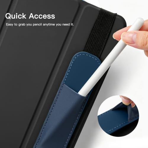 Image of MoKo Pencil Case Holder Fit The Apple Pencil (Pro and USB-C and 1st and 2nd Gen), Detachable Elastic Pocket for Stylus Pen with Elastic Band Attached to iPad Case, Navy Blue