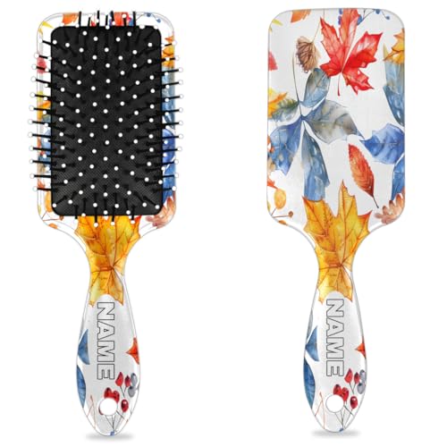 ckupinue Personalized Fall Colorful Maple Ieaves Custom Hair Brush with Name, Personalized Detangling Hair Brush for Men and Women, Hairbrushes for All Hair Types