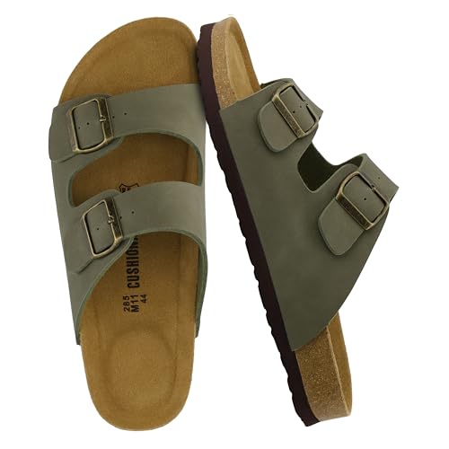 CUSHIONAIRE Lane Cork Footbed Mens Sandals, Adjustable Buckle Comfort Slides for Men, Genuine Leather Insole Summer Sandals Men Footwear