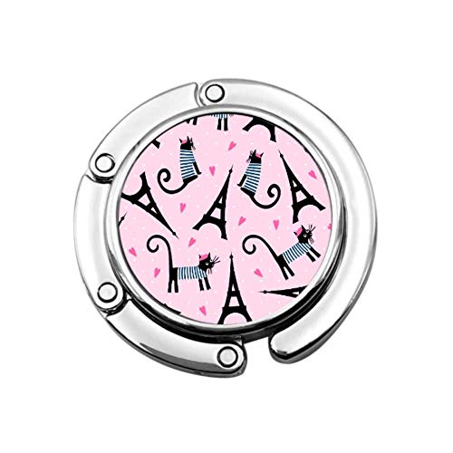 Cute Cartoon Parisian Cat and Tour Torre Eiffel Patrón Bolso Percha para colgadores de Mesa Monedero Diseños únicos Sección Plegable Almacenamiento Colgador de Monedero Plegable