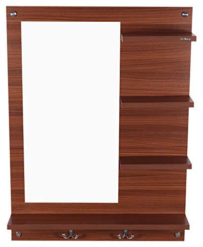 Image of Madhuran Blejaa Engineered Wood Wall Mounted Dressing Mirror with Storage Shelf | Rectangular Bathroom Wash Basin Vanity Mirror for Bedroom, Living Room & Makeup Area | 60 x 80 cm | Classic Walnut