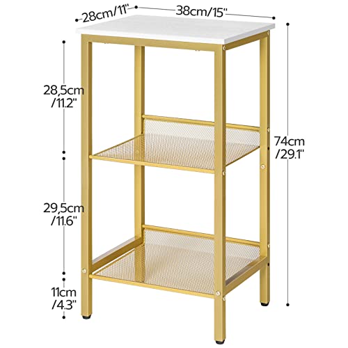 Hoobro Side Table, 3-Tier End Telephone Table With Adjustable Mesh Shelves, For Living Room Bedroom Hallway, Modern Look Accent Table, Narrow And Tall, Easy Assembly, Gold And White Dw01Dh01G1 #TOP2