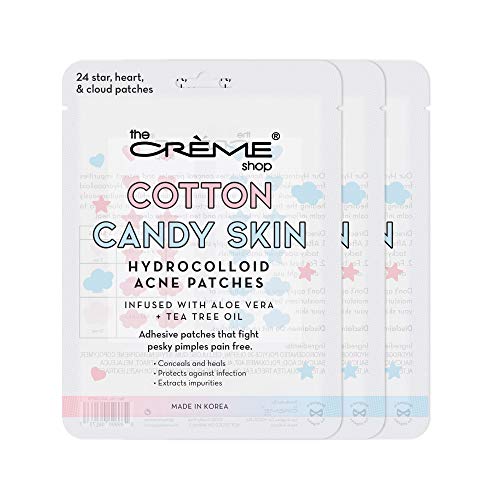The Crème Shop Cotton Candy Skin Hydrocolloid Acne Patches - Pimple Treatment with Salicylic Acid & Witch Hazel - 3 Sizes, 72 Patches