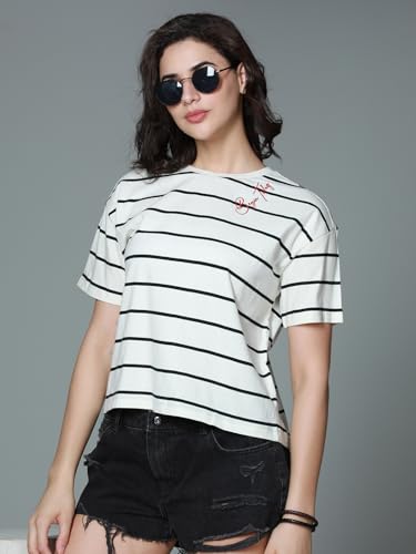 Image of HIGH STAR Women's Cotton Striped Oversized Fit T-Shirt