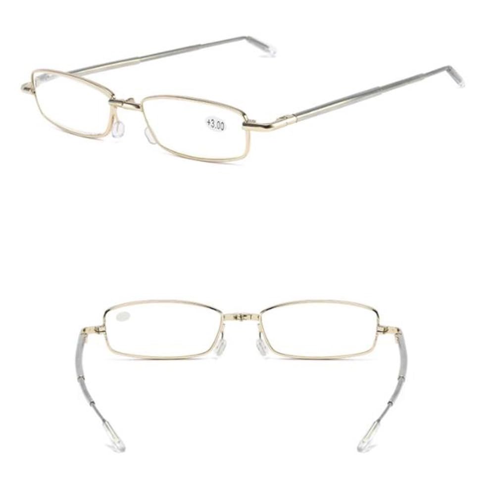 3.0 Gafas de lectura Plegables con Metal Estuche，Pequeño Rectangulares Gafas de lectura con Varillas Telescópicas HD Lentes