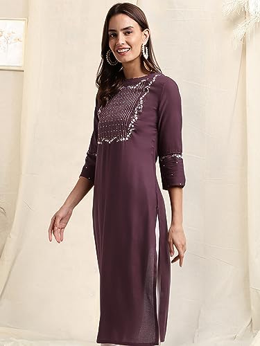 Image of MIRCHI FASHION Women's Straight Fit Rayon Sequins Embroidered and Polka Dots Printed Kurti Only