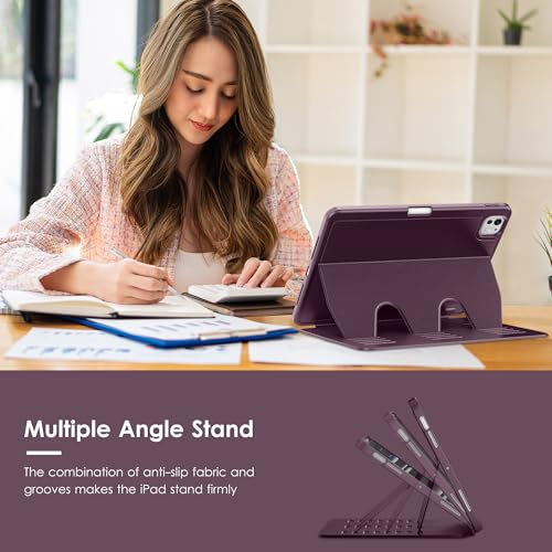 Image of VIKESI Case for iPad Pro 11 inch (M5 /M4) 2025 /2024,Multiple Angles Stand Cover,Soft Back,Pencil Holder,and Auto Sleep /Wake,Dark Purple