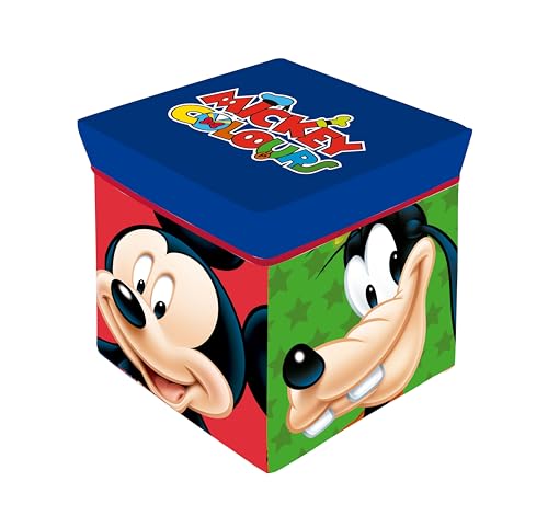 Superdiver - Coffre de Rangement et Tabouret Mickey, Donald, Pluto et Dingo - Licence Officielle Disney - 30x30x30 cm - Pouf Pliable avec Couvercle rembourré...