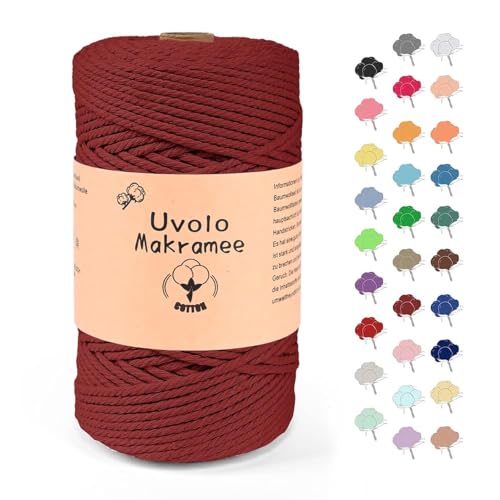 Uvolo Makramee Garn 3mm x 200m, Makramee Baumwollgarn, Baumwollgarn für Blumenampel Basteln, Pflanzenbügel und DIY Handwerk Mit Papierbox