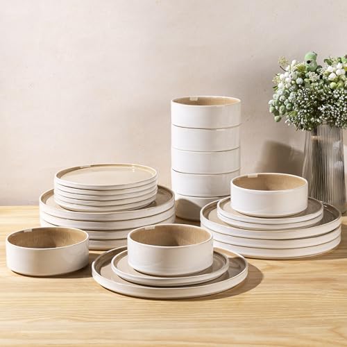 AmorArc Stoneware Dinnerware Sets for 8,24 Piece Plates and Bowls Sets