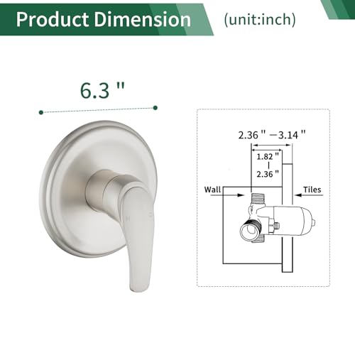 Wall Mount Rough-In Valve Shower Valves Shower Faucet Bathroom Trim Kit Single Handle Tub Shower Valve Mixer Brushed Nickel by SHAMANDA - Image 6