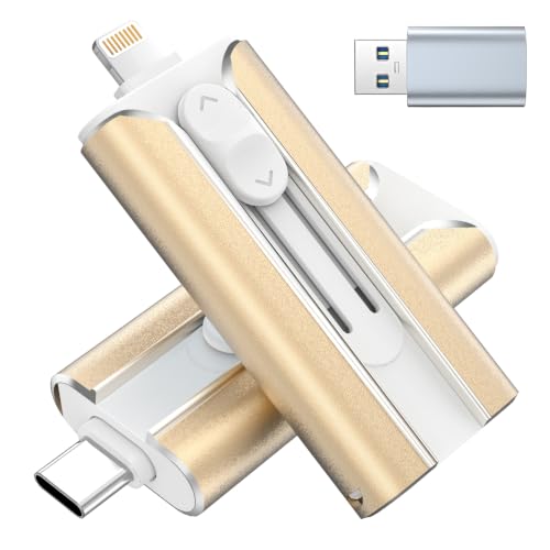 Image of MFI Certified 512GB Flash Drive - Photo Stick and USB Stick Offers Photo /Video Storage, The External Storage is Compatible with iOS, Android, and Pc,1 Pack (Gold)(Available Space: ~484GB)