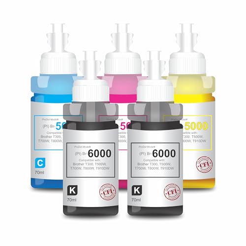 Image of ProDot ProSeries Br B5000 /B6000 Inkjet Ink Refill Compatible with Brother DCP- T300, T310, T500W, T510W, T700W, T710W, T800W, T810W, MFC-T910DW, T4000DW, T4500DW Ink Tank Printers (70 ml, CMYKK)