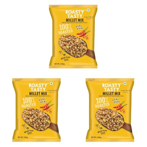 Image of Roasty Tasty Millet Mix Peri Peri 200g |Healthy Snack Of Roasted Bajra,Wheat Flakes,Masoor,Peanuts| Ideal Millet Snack For Kids & Adults| Low Calorie Snacks-Roasted Namkeen-No Cholesterol,No Transfat