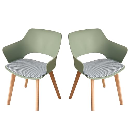 GrandCA HOME Lot de 2 Chaises de Cuisine Nordique Chaise de Salle à Manger avec Pieds en Bois Massif, Chaises Rembourrées pour Chambre à Coucher, Salon, Cuisine,Vert