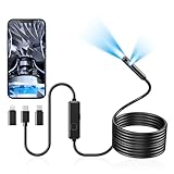 Acoath Endoscope Camera with Light, Dual-Lens 1920P HD Borescope with 8 Adjustable LED Lights, IP67 Waterproof Boroscope Inspection Tools, 16.4ft Semi-Rigid Snake Camera for iOS & Android
