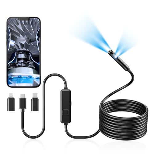Acoath Endoscope Camera with Light, Dual-Lens 1920P HD Borescope with 8 Adjustable LED Lights, IP67 Waterproof Boroscope Inspection Tools, 16.4ft Semi-Rigid Snake Camera for iOS & Android