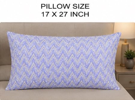 Image of 210 TC Glace Cotton Soft Cotton Zig Zag Design Flat Queen Size 60x90 inches Bedsheet Set - Lightweight & Durable 1 Bed Sheet with 1 Pillowcase 17x27 inches Blue