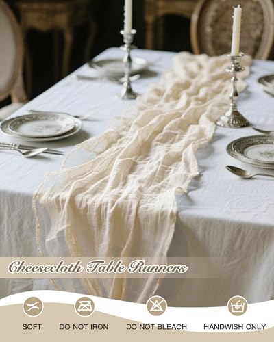 4 Pack Beige Table Runner 35x120 Inches Cheesecloth Table Runner 10Ft Sage Green Boho Gauze Fabric Rustic Romantic Table Runner for Wedding Baby Shower Birthday Party Table Decoration — view 6