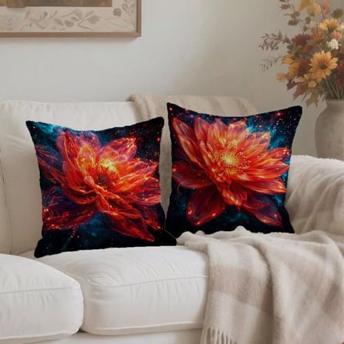 Housse coussin 55x55cm lin double face décoratif rouge de qualité - 4