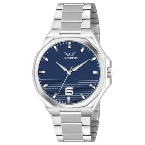 Image of LOUIS DEVIN Stainless Steel Chain Analog Wrist Watch for Men (Black /Blue /Green /White Dial) | LD-G076-CH