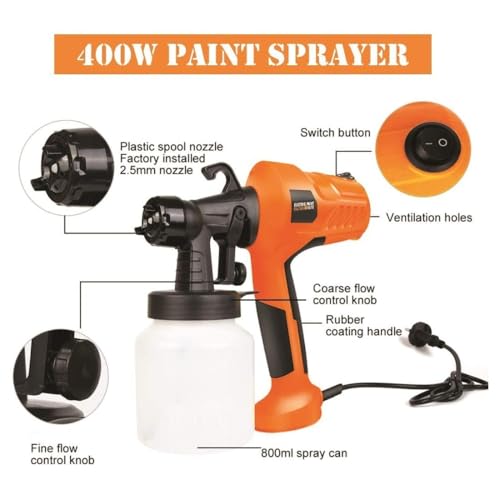 Image of AMAZON BRAND - Electric Paint Spray Gun 650W HVLP High Pressure Paint Sprayer Machine with 800ml Container, Adjustable Nozzle & Flow Control, Portable Spray Gun for Wall, Furniture, Car & Home Painting - RED