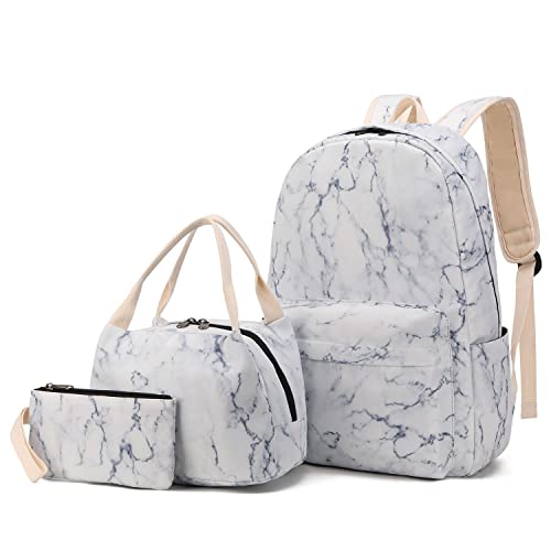 Pawsky Teen Girls School Backpack Travel Laptop Backpack Casual Daypack College School Bookbag With Lunch Box And Pencil Case (Marble) #TOP5