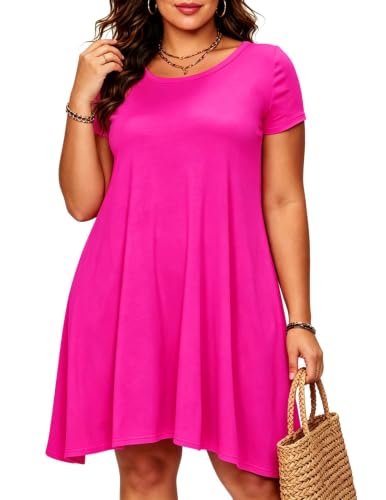Image of Afibi Womens Short Sleeve Loose Pockets Dress Casual Swing T-Shirt Dresses