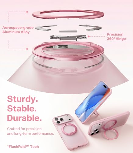Image of TORRAS for iPhone 17 Pro Max Case, 360 Magnetic Stand, [Fit for MagSafe] [4X Military-Grade Protection] Slim Case for iPhone 17 Pro Max Phone case,6.9 inch, Translucent Pink, Ostand O3 Fitness Series
