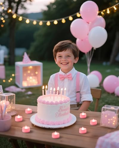 Image of Amagic 30 Pcs Pink Flickering Flameless Tea Lights Battery Operated, 200+ Hours Long Lasting Colored Candle for Wedding, Table Centerpiece, Theme Party, Aniversary, Proposal, Christmas, Pink Base