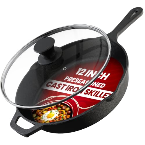 Utopia Kitchen Cast Iron Skillet 12 Inch with Lid...