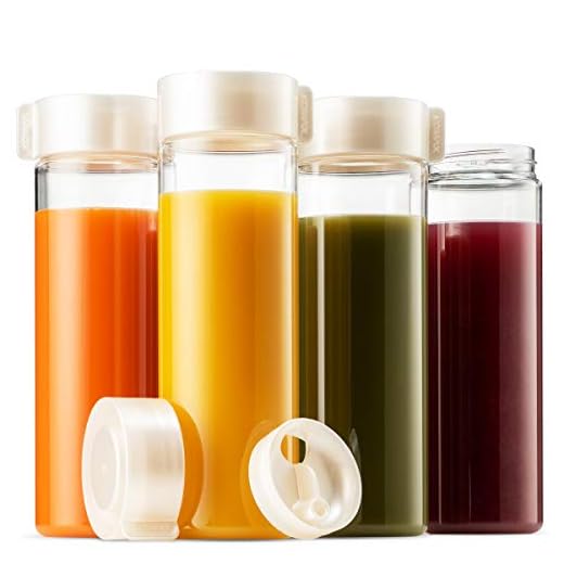 Komax Reusable Juice Bottles, Set of 4 Leak-Proof Juice Containers with Lids for Fridge, BPA-Free Plastic Smoothie Bottle Set, Dishwasher-Safe Wide Mouth Juicing Bottles (18.5 oz)