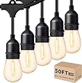 Svater Outdoor Led String Lights 50FT, Patio Lights with 16pcs S14 Shatterproof Bulbs, 1 Watt E26 Dimmable 2700K Warm White, IP65 Waterproof, Commercial Grade Light