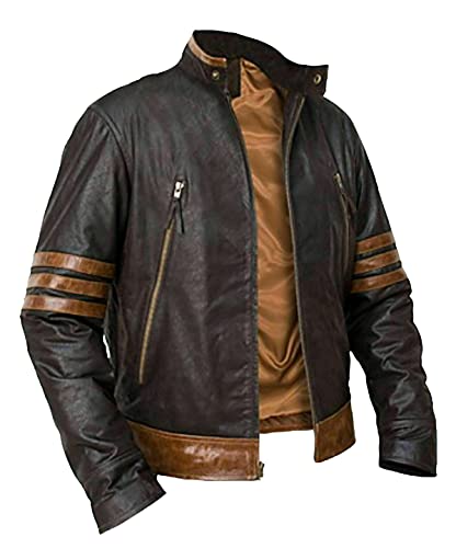 Wolverine Veste en cuir à rayures marron | X-Men Origins Hugh Jackman, Marron - Cuir véritable, XXXL Cover