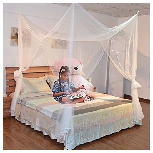 Ayymic 4 Corners Bed Canopy Mosquito Net for Bed Canopy Bed Curtains Bed Canopies & Drapes for Queen Size Bed Twin Bed and King Bed (White)