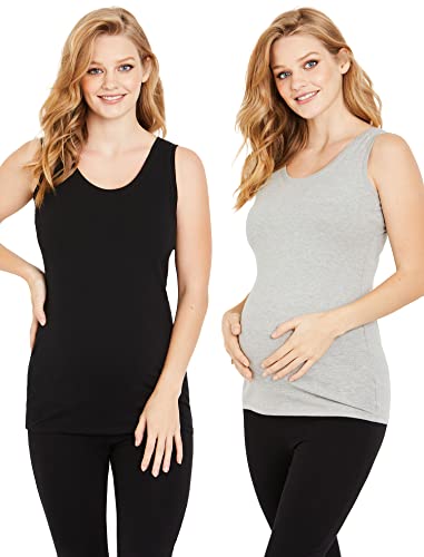 Motherhood Maternity Women's Maternity Bumpstart 2 Pack Sleeveless Tank Tops, Black/Grey, Large #TOP17