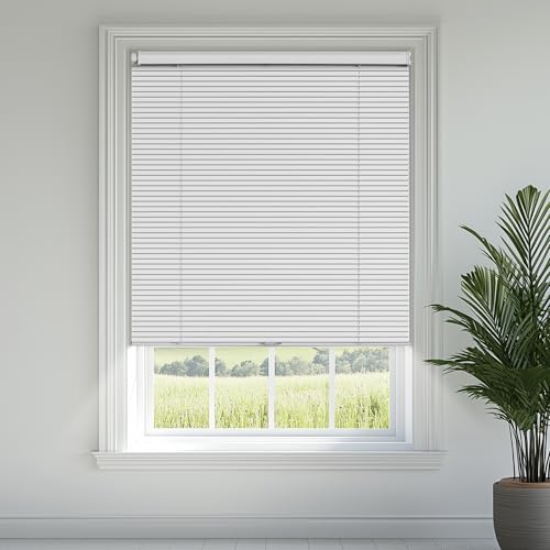 Sulugood No Drill No Tool Mini Blinds, Cordless 1 inch Venetian Blind, Aluminum Horizontal Window Blind Vinyl Treatments Blinds(Custom Size) White