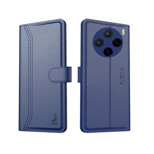 Image of AIBEX Compatible for Vivo X200 5G Flip Cover Leather Finish with Magnatic Closure | Inside TPU with Card Pockets | Wallet Stand | Complete Protection Flip Case -Blue