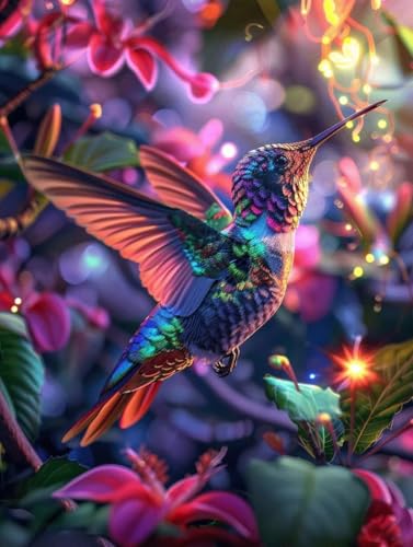 Peinture par numéro colibri et fleur 100x130cm avec pinceaux et acrylique