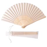 Sepwedd 50pcs Cream-Coloured Imitated Silk Fabric Bamboo Folded Hand Fan Bridal Dancing Props Church...