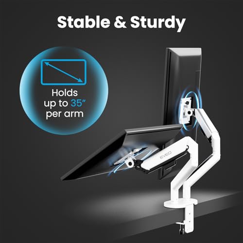 Image of EVEO Premium Dual Monitor Mount 14 inch-35 inch Dual Monitor Arm VESA Bracket Adjustable Height Gas Spring Dual Monitor Stand, Screen Full Motion Dual Monitor Arm-Computer Monitor Stand for 2 Screens - White
