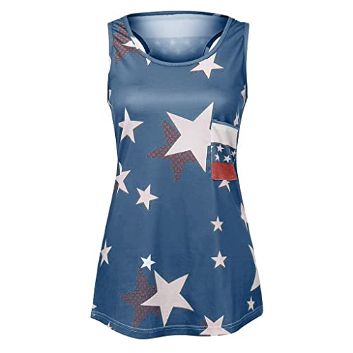 4Th Of July Tops For Women Womens American Flag Tank Tops 4Th Of July Loose Sleeveless Stars Stripes Patriotic T Shirt American Flag Tank Blue #TOP1