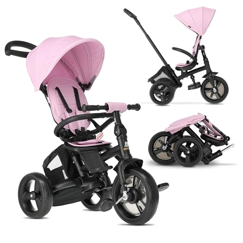 Deryan Triciclo Bébé Explorer de 9 Meses a 25 kg, Draisienne Evolutivo, Velo Carrito, Trike Bebé, Fácil de Plegar, Plegable, Capota desplegable con Protector Solar, Asiento Reversible, Almacenamiento