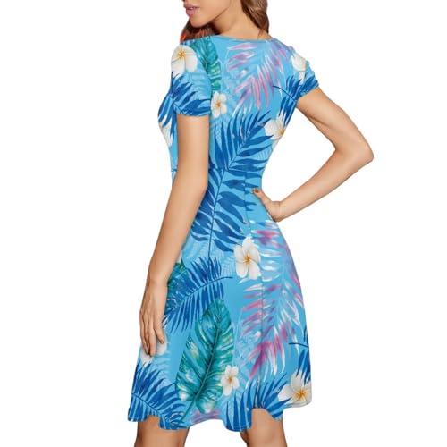 Image of HUGS IDEA Womens Puffy Swing Midi Dress Round Neck Short Sleeve Party A-Line Dresses