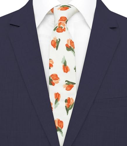 Image of BELLUNO Men's Cotton Floral Skinny Tie, 2.5 inch Width, with Gift Box