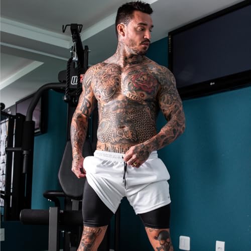 Kit 2 Bermudas Masculinas 2 em 1 Com Proteção Uv 20 Sport Revolution Bermuda Para Treinar GG Branca