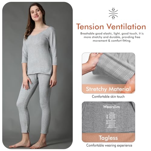 Image of Wearslim Women's Cotton Quilted Winter Lightweight Thermal Underwear for Women Long Johns Set with Fleece Lined Soft Warmer
